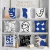 Blue White Minimalist Abstract Line Art Face Cushion Cover Throw Pillowcase Modern Home Decor For Sofa Couch Peach Skin 40X40
