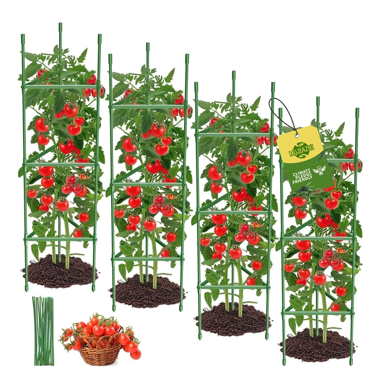 4 Pack 48 Inch Tomato Cages for Garden, Triangle Metal Plant Support with Rust-Resistant Coating, Heavy Duty Tomato Trellis for Raised Bed 4PCS