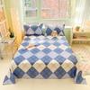 Modern Geometric Plaid Pattern Bed Sheet Set Cute Puppy Printed 100% Cotton Bed Sheets with 2 Pillowcases Home Bedding Set
