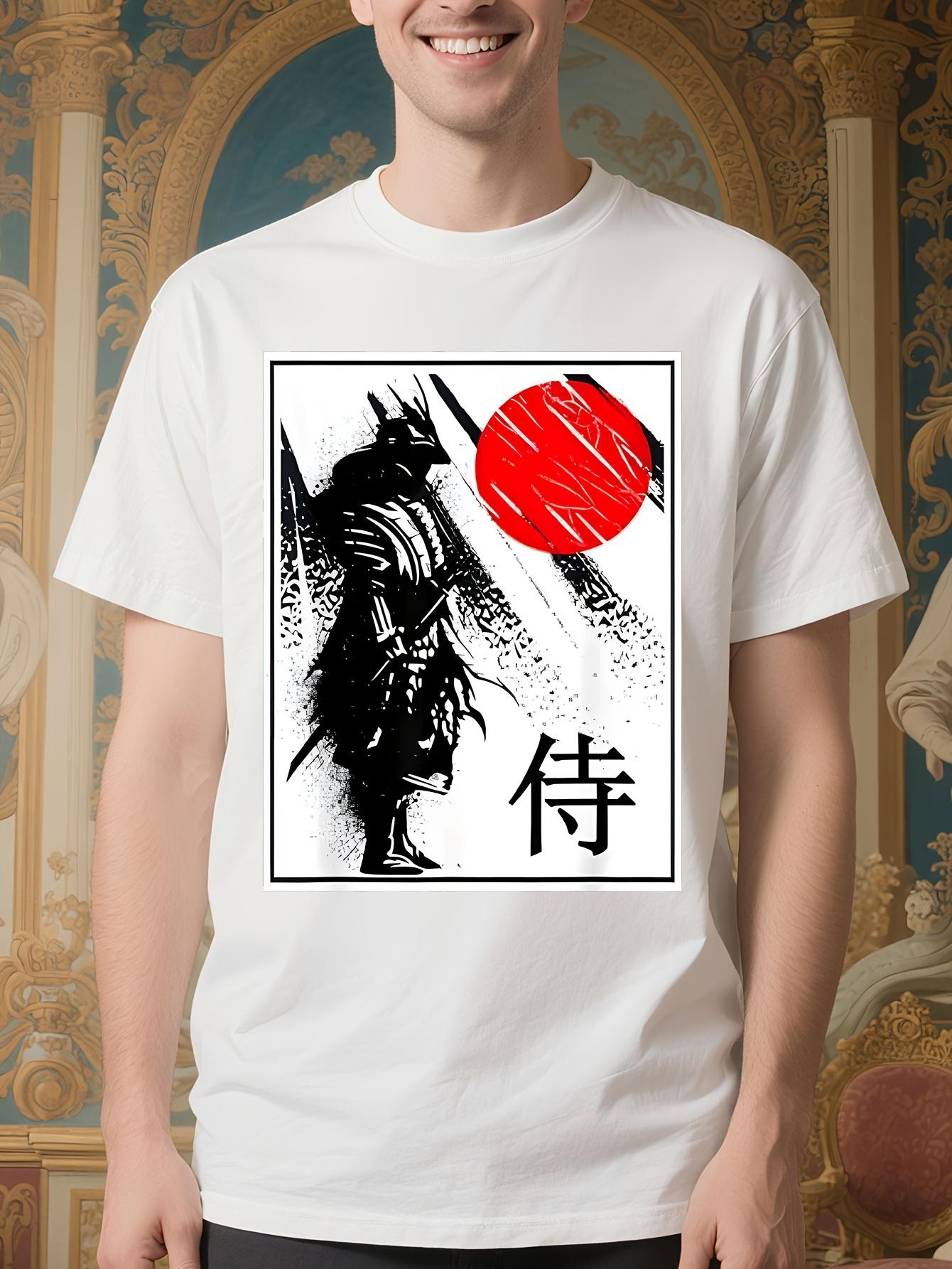 Unisex Japanese Samurai Retro Graphic Tshirt - White Cott... S