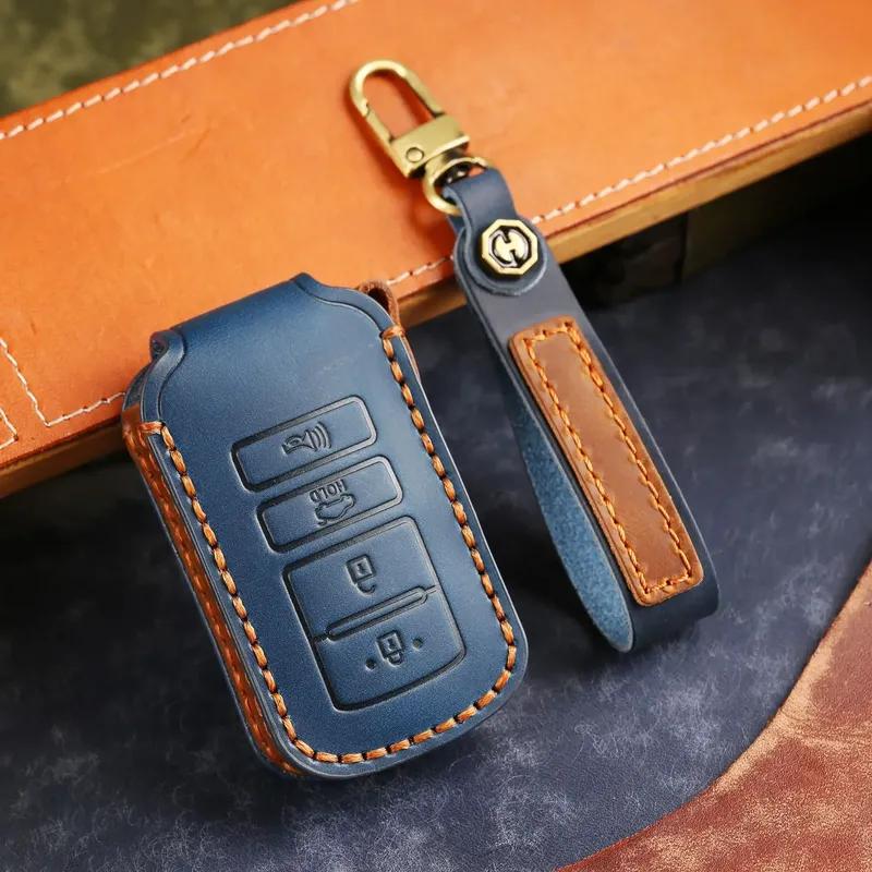 Leather Car Key Case Cover Holder Keychain Protector Shell for Kia 4 Button Sorento K900 K7 Cadenza Remote Key Fob Cover Bag