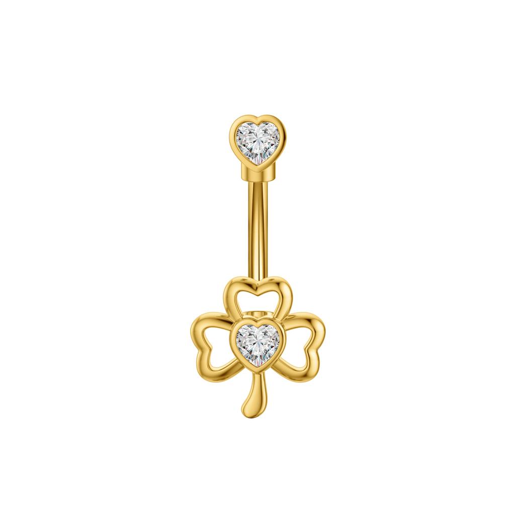 14G Curved Belly Clicker Stainless Steel Butterfly Heart Dangled Crystal CZs Belly Button Rings for Women Navel Clicker Ring