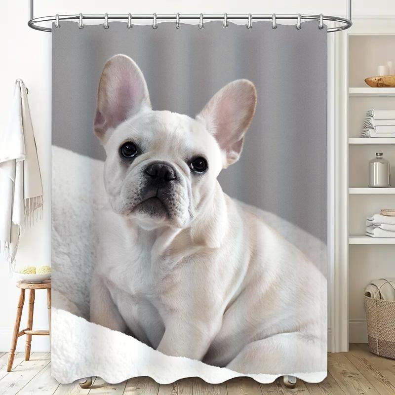 Luxury White Bulldog Print Shower Curtain Waterproof Fabric for Bathrooms Decor Home Furnishings (72x84in)