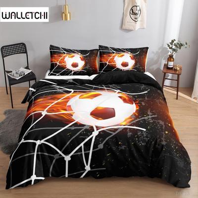 Football Duvet Cover Set 3D Football with Fire Teen Bedding Sets Boys Sports Twin Double Queen King Size Polyester Qulit Cover