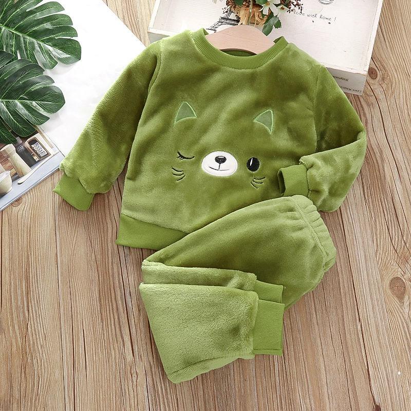 Ropa de hogar para niños de otoño e invierno, pijamas bonitos para bebés y niñas, conjuntos de 2 uds. De pijamas de dibujos animados para niños, pijamas cálidos de manga larga