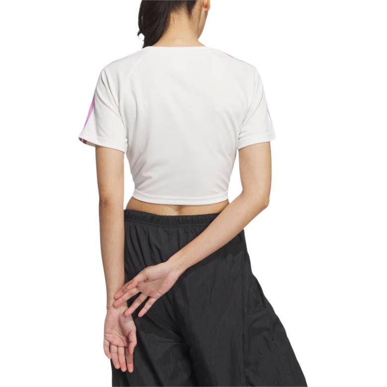 adidas Originals Baby Tee Soft Striped Comfortable Short Sports Crew Neck Raglan Short Sleeve T-Shirt Women Tops White JD3286