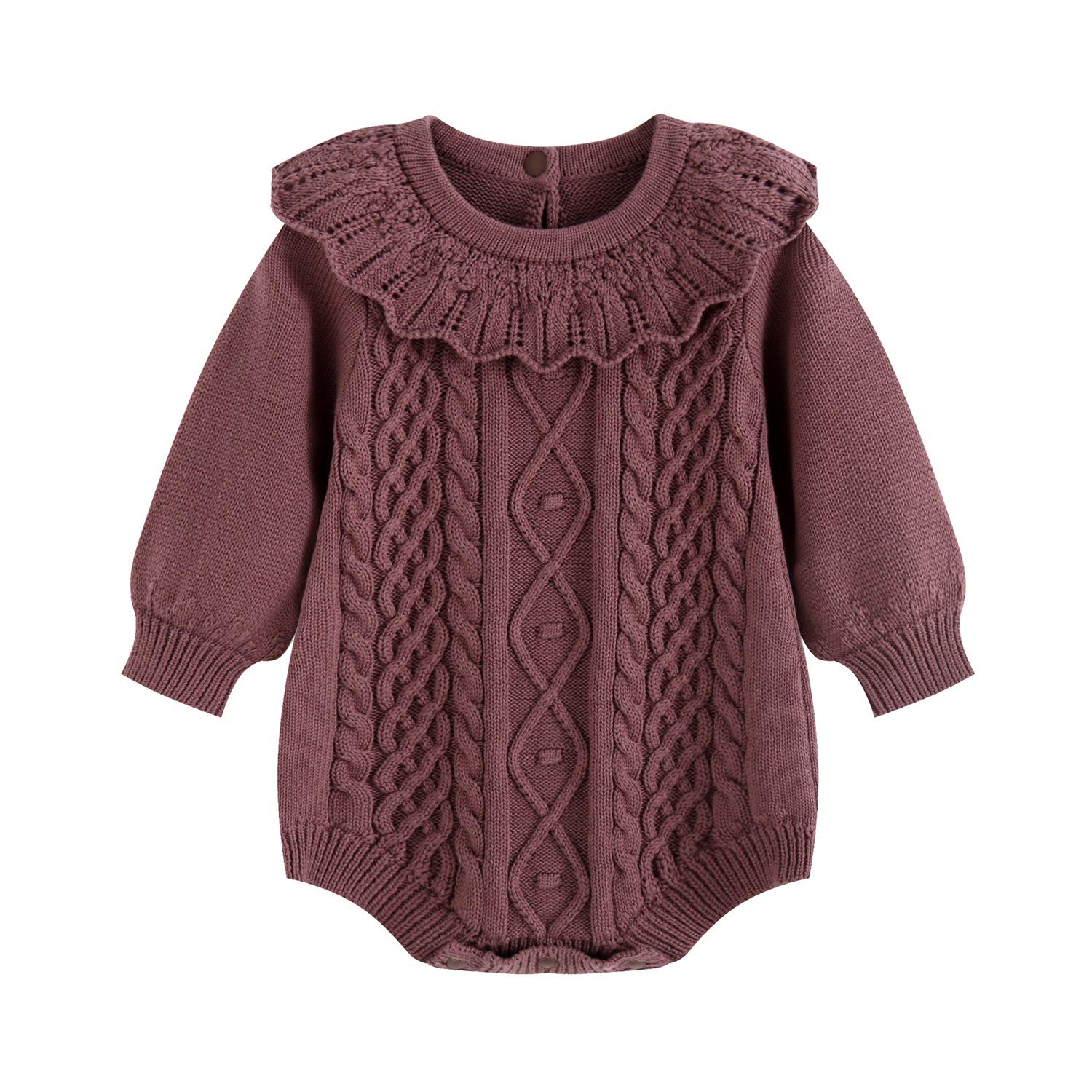 

Baby Girl Velvet-Lined Cotton Romper with Lotus Collar - Autumn/Winter 73cm