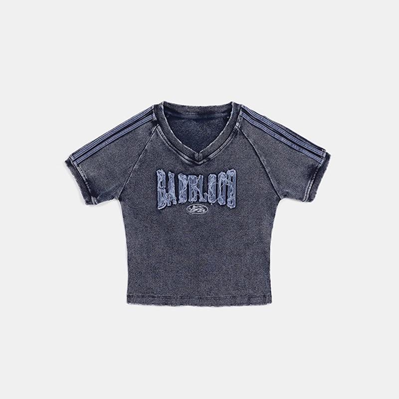 Korean Badblood BCAC Series American Spicy Girl Retro Sports Crop Top - Trendy Women s Casual Shirt Small джинсовый синий