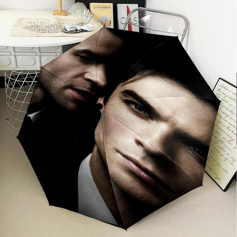Damon Salvatore Romance Umbrella Folding umbrella, automatic umbrella 8-Frame for Travel, camping Use Gift for Halloween Christmas