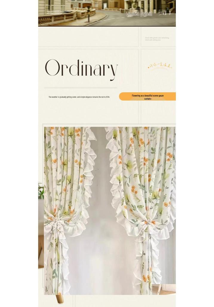 Pastoral Style Floral Sheer Curtains with Lace - Ideal for Bedrooms & Living Rooms