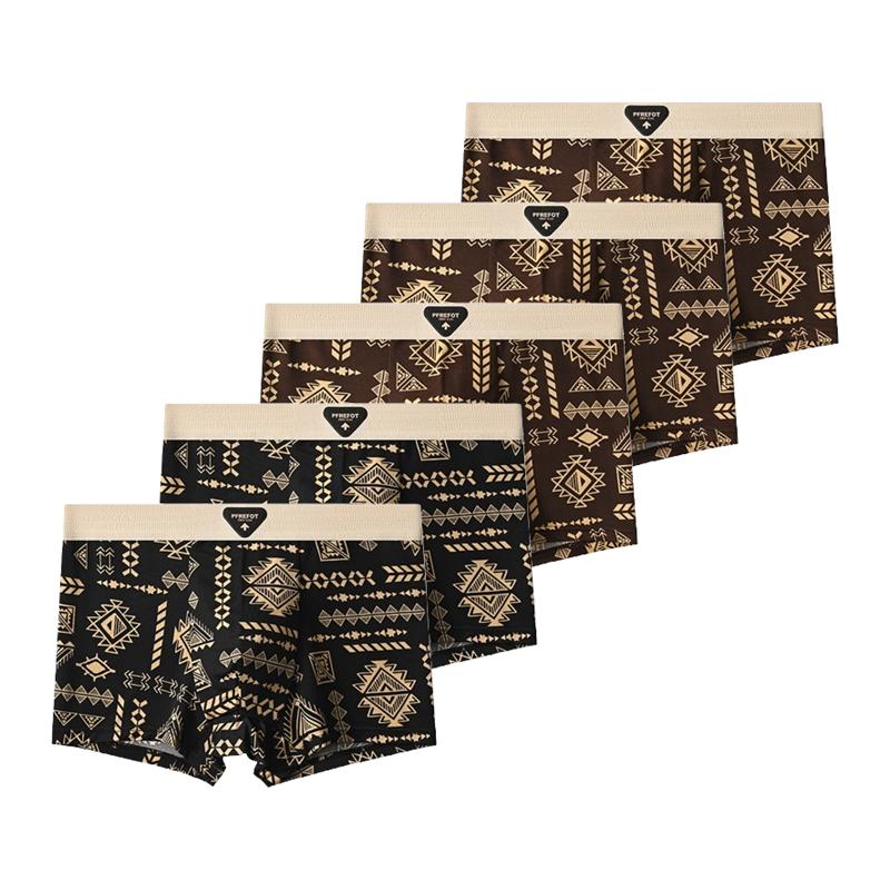 5 Pieces Men's Ice Silk Underwear Comfortable Boxer Briefs Teenager Retro Underpants Breathable Printing Boxers