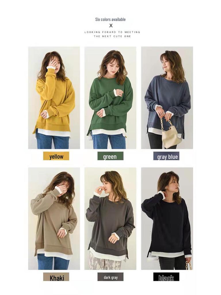 Dámské 2021 Jaro/Podzim Froté Dvoudílný Styl Středně Dlouhé Volné Ležérní Trendy Mikiny Pulovry, K dispozici Plus Size.