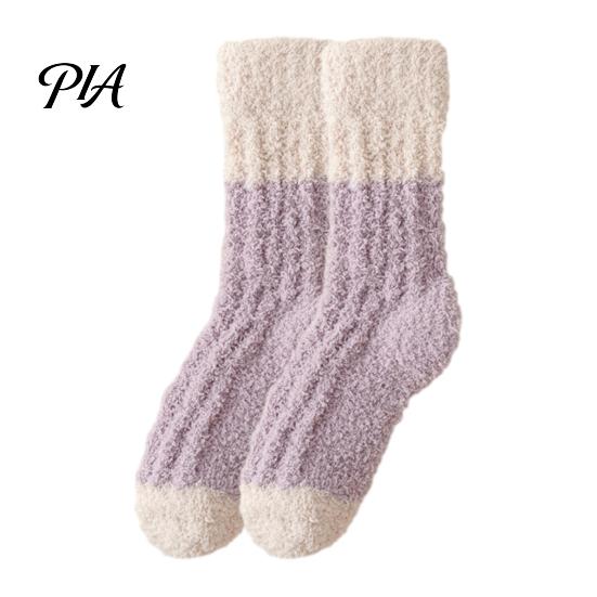 Winter Warm Calf Socks Thickened Long Plush for Women, Coral Fleece Socks, Cold Weather Indoor Thermal Sleep Anti-static Contrast Color Cozy