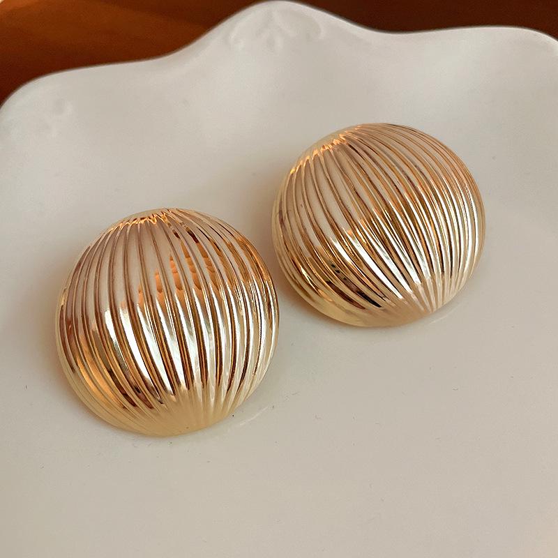 Silver Needle Semicircle Metal Earrings - European & American Exaggerated Style Fashion Studs for Women