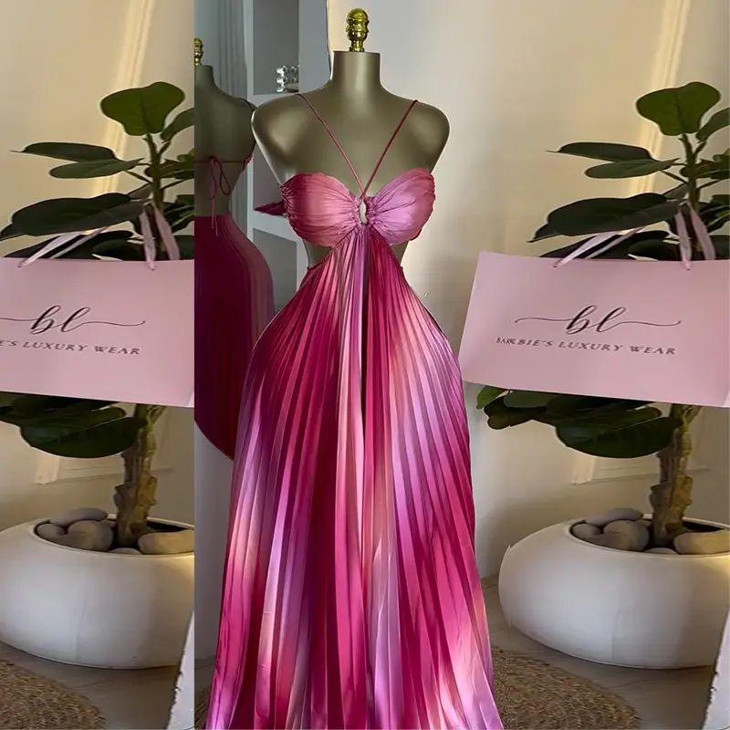 

European and American Women clothes Sling Tube Top Pleat Party Big Hemline Evening dress Dress Party Evening Gown Pink XXL