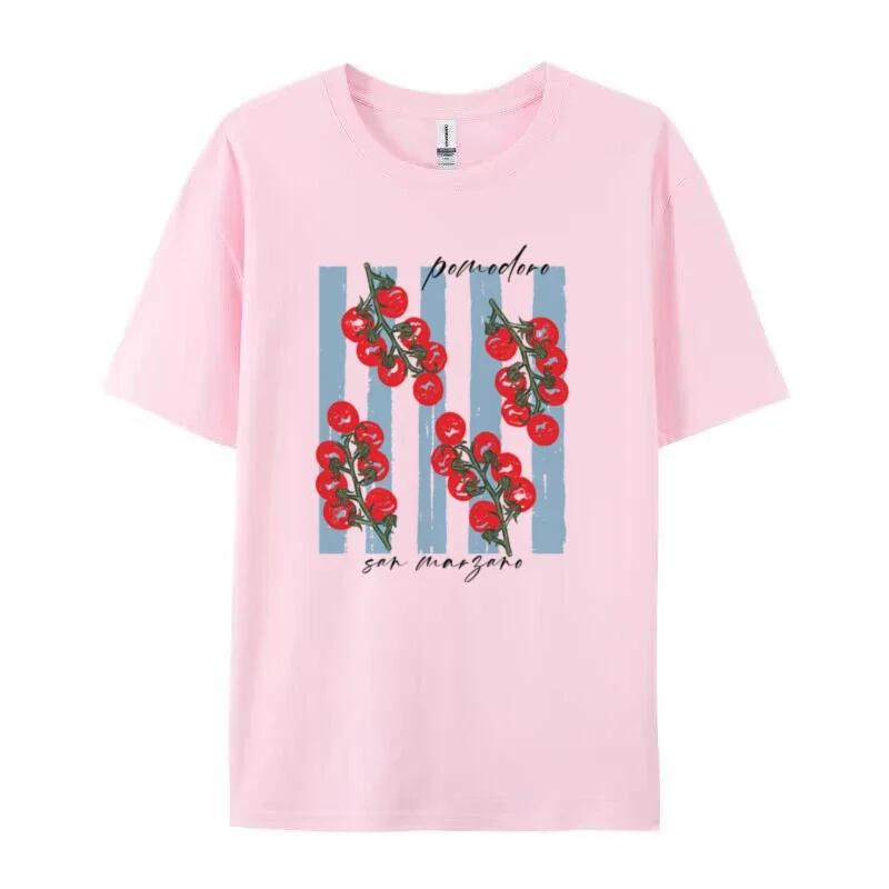 

Summer Vintage Aesthetic Pomodoro Tshirt Short Sleeve Loose Italian Tomato T Shirt Cute Vegetable Garden Shirt Women s Clothing 3XL