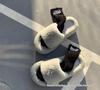 2024 High-Version SMF-K Fur Slippers: Thick-Soled Leather & Velvet Cross Design in Black/Gray