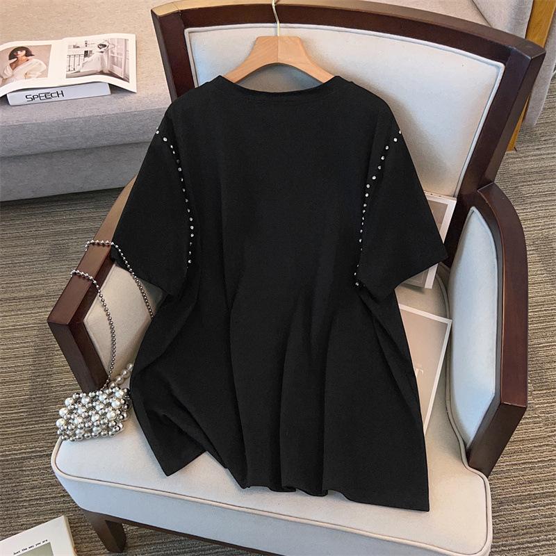 Women’s Plus Size Slimming Loose Mid-Length Short Sleeve T-Shirt 200/300/350 jin 1083