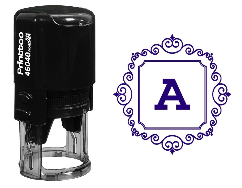 Printtoo Square Swirl Border A Alphabet Monogram Initial Self Inking R-40 Rubber Stamp Office