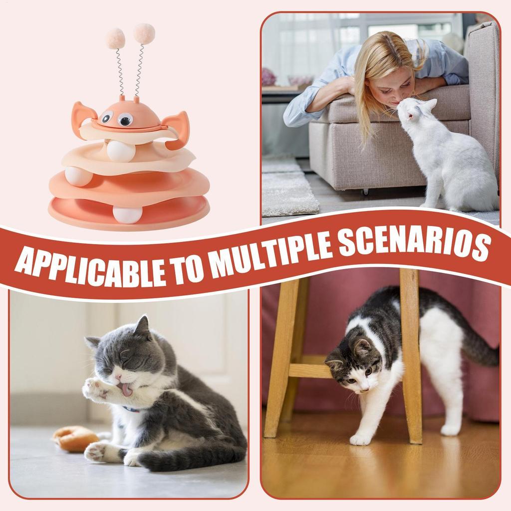 Katzen Interaktives Spielzeug 3-stöckiger Drehturm mit Bällen Selbstspiel Katzenspielzeug Indoor-Spiele zur Bereicherung und Stimulation von Kätzchen