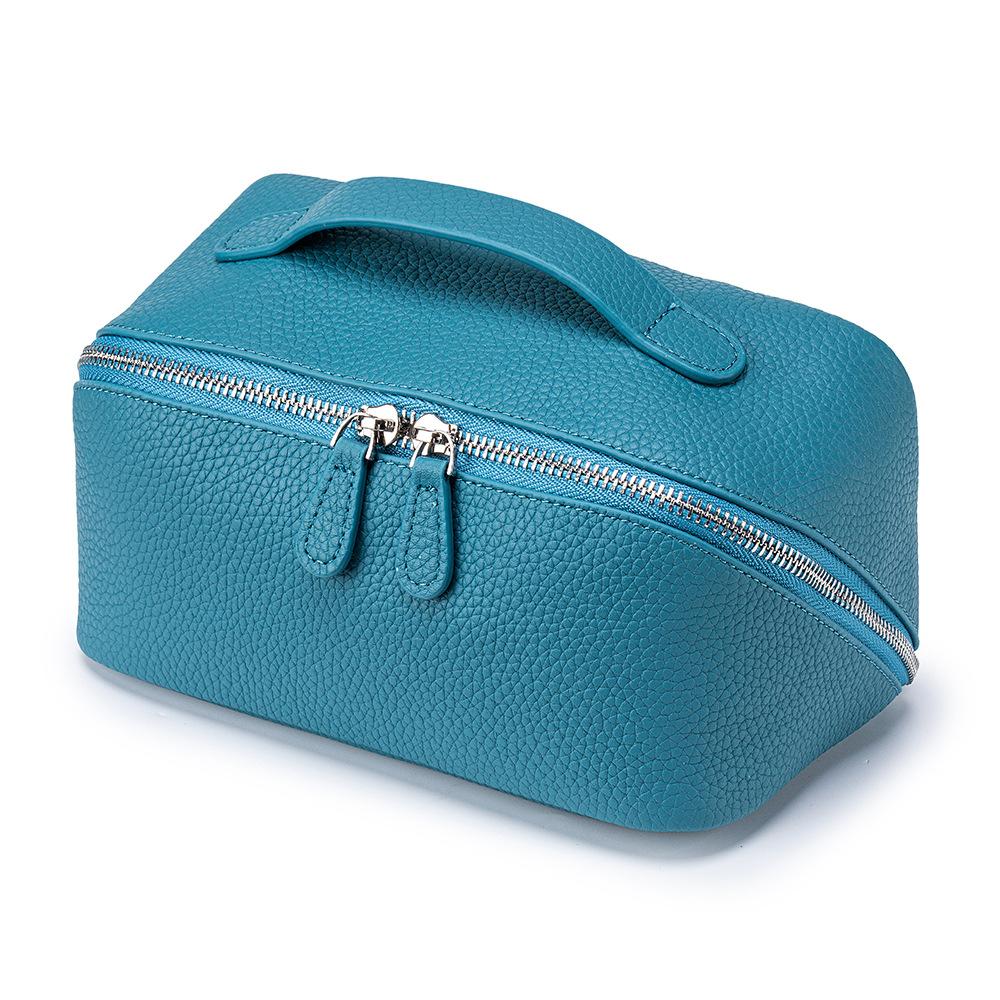 Leather Portable Makeup Bag, Large-capacity Simple Style Hand-held Toiletry Bag, Genuine Leather Travel Storage Bag