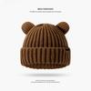 Gorro de malha de orelha de gato para mulheres, quente no outono e inverno, proteção de orelha espessada, fofo no inverno, pequeno gorro de lã para estudantes