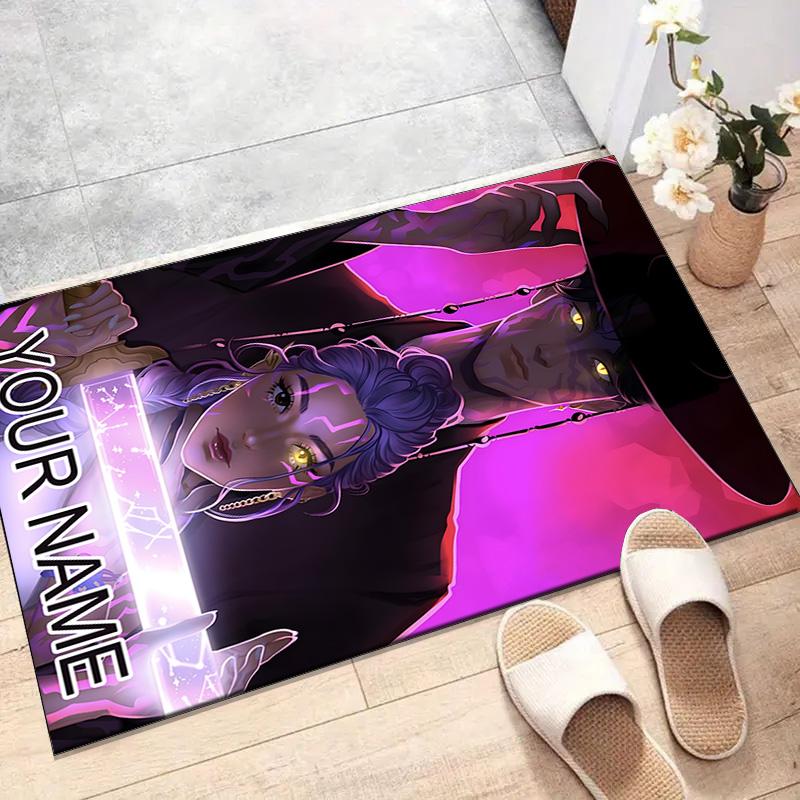 Custom KPop Demon Hunters Mat Personalized Name, Polyester Washable Indoor Entryway Rug, Gift for Christmas, Easter, Thanksgiving Day