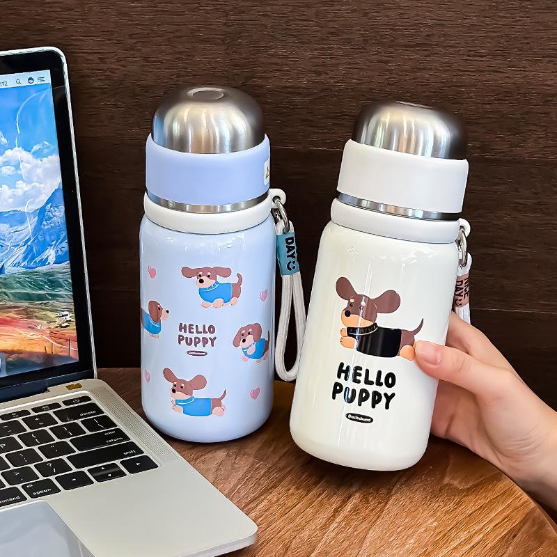 Cute Cartoon Puppy Thermos Stainless Steel Bottle With Tea Separation Vacuum Insulation Water Cup Portable Direct Drinking Cups