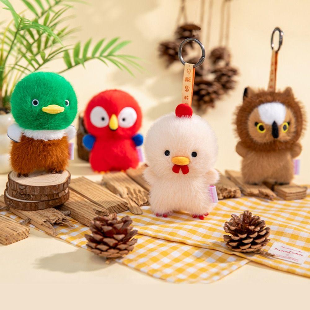 Adorable Chickens Plush Keychain Mallard Macaw Plush Pendant Owl Plush Keychain  Home Decoration