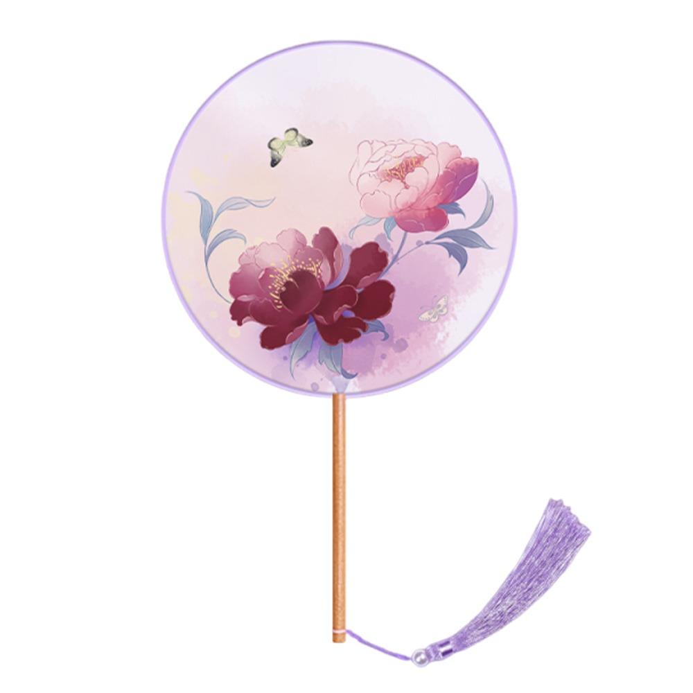 Half Transparent Round Hand Fan Long Handle Silk Fan Hanfu Embroidered Fan  Dance Performance
