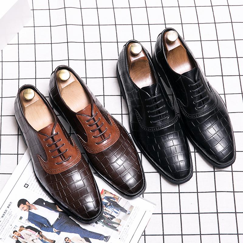 Fashion Dress Shoes Men Black Brown European and American Lace Up Business Wedding Banquet Fashionable Derby Shoes Size 38-48 Men Shoes