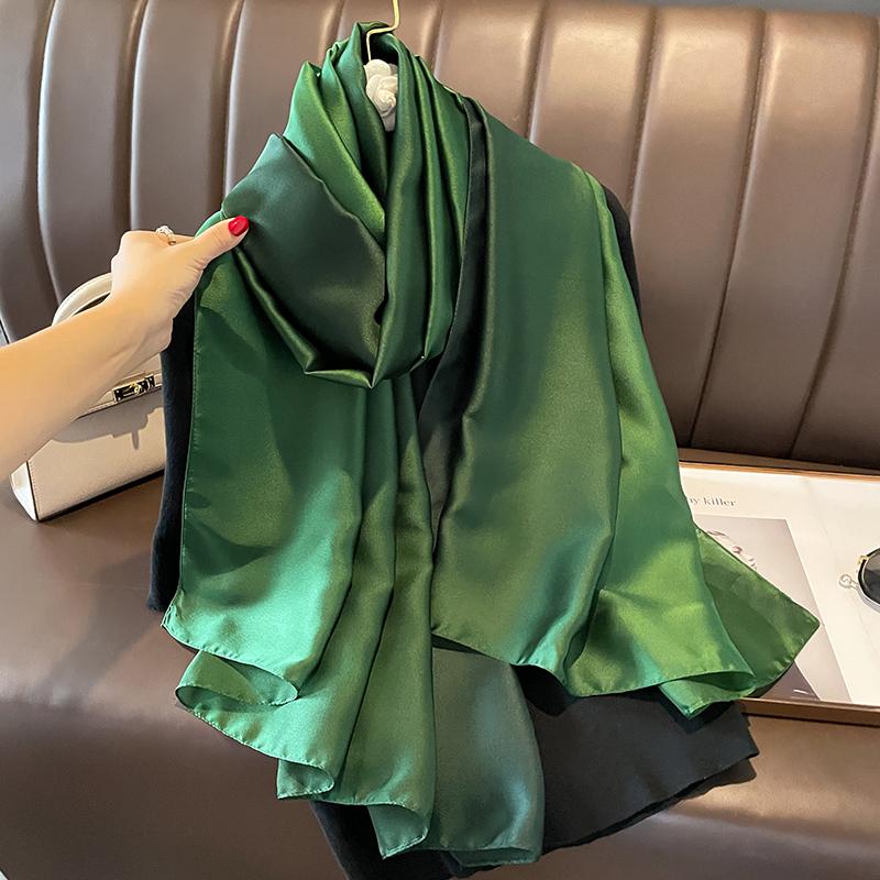 Gradient Silk Scarves Women Luxury Brand Hijab Scarf Foulard Femme Shawls Wraps Silk Bandana Head Scarf Hijab Beach Poncho