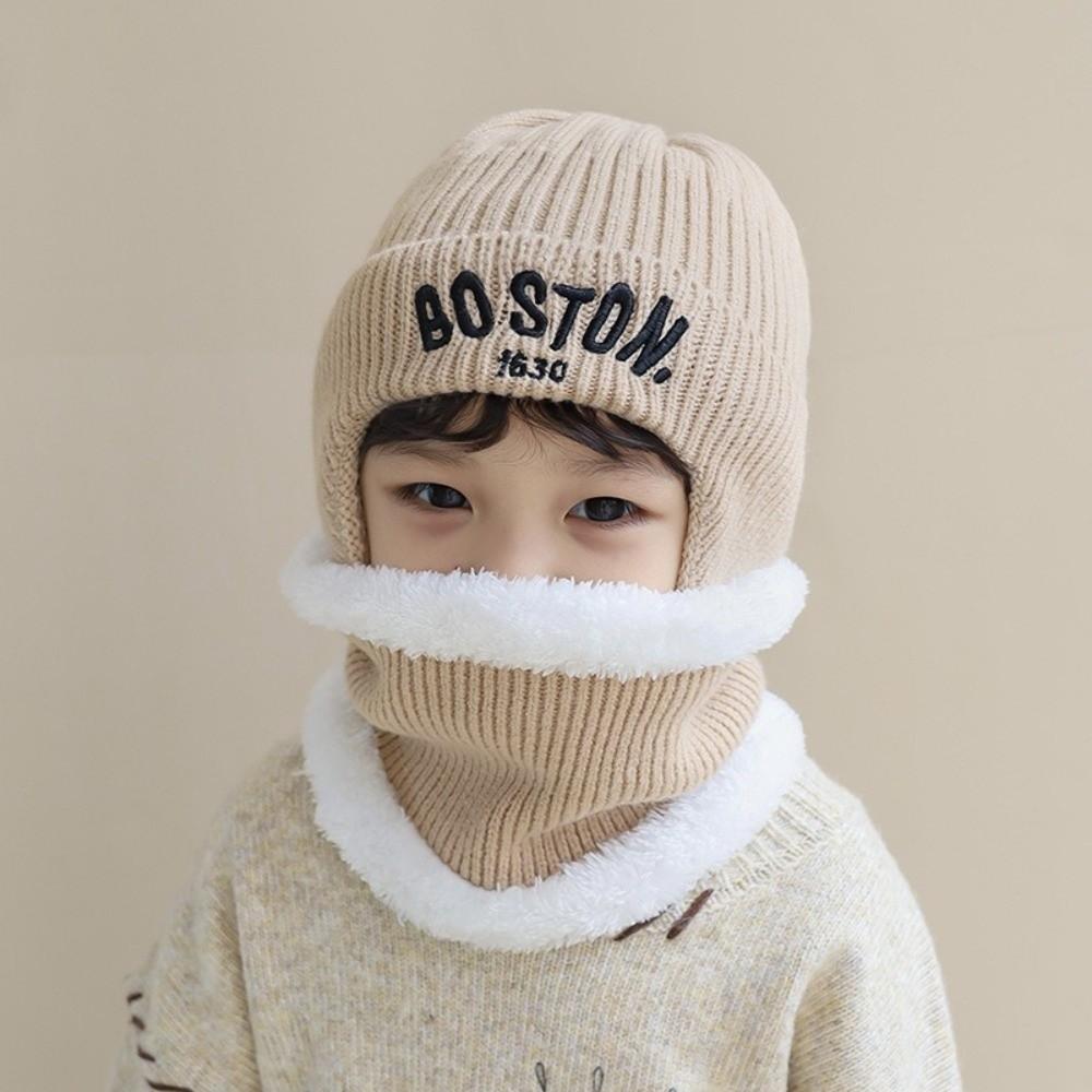 BOSTON Embroidery Pullover Cap Windproof Ear Protection Hat New Beanie Hat Autumn and Winter