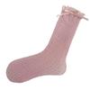 Student Elegant Hollowed Out Lace Ruffle Frilly Socks Women Japanese Style Middle Tube Calf Socks with Ribbon Bowknot