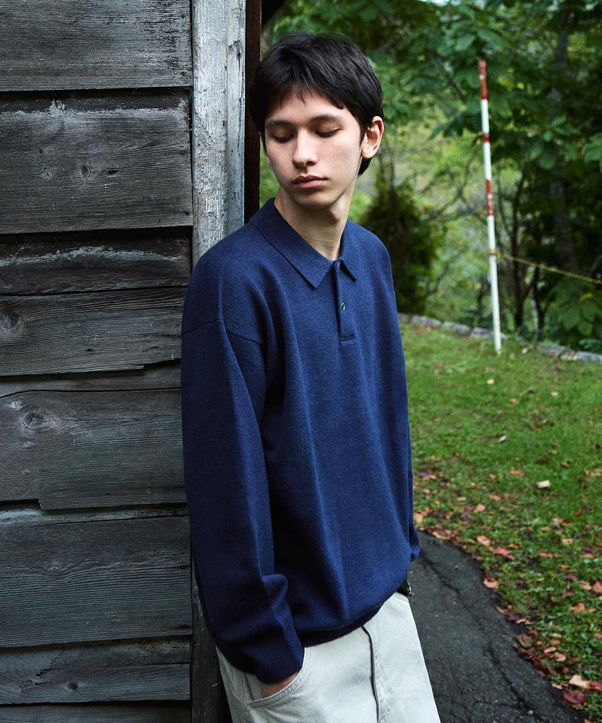 MINIMALPROJECT Button Collar Bulky Knit Mnt113 [Navy]