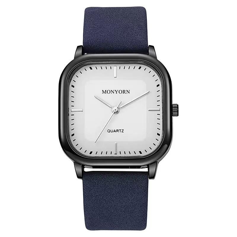 Classic Square Mens Watch With Leather Band And Quartz Movement For Daily Use