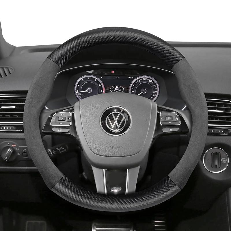 AABGI1 Suitable for Volkswagen Suede Matte Carbon Fiber Texture Steering Wheel Cover Suitable for Polo Golf 5 6 7 up Gol Volante Scirocco Passat