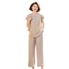 Chic Summer Short Sleeve Set for Middle-Aged & Elderly Women: Stylish Two-Piece with Wide Leg Pants