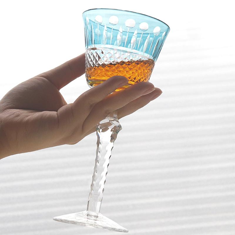 

Handcrafts Czech Style Lotus Multi Colored Glass Hock Wine Glasses With Gift Box