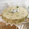 Pastoral Style PVC Tablecloth Lace Hem Printed Design Waterproof Tablecloth Oil Resistant Flower Pattern Round Table Cover