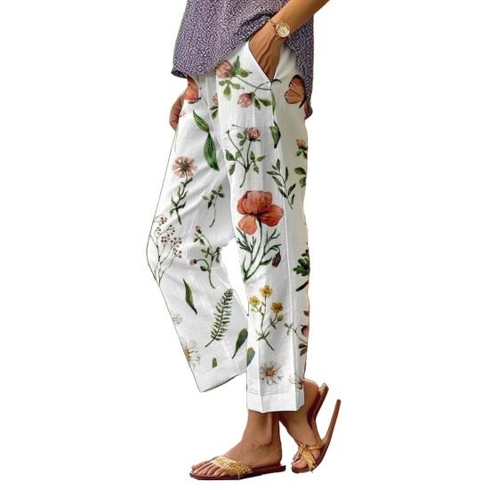 

Women Pants Adjustable Drawstring Mid-Waist Wide Leg Trousers with Pockets Loose Fit 3D Digital Print Long Pants Daily Wear S H