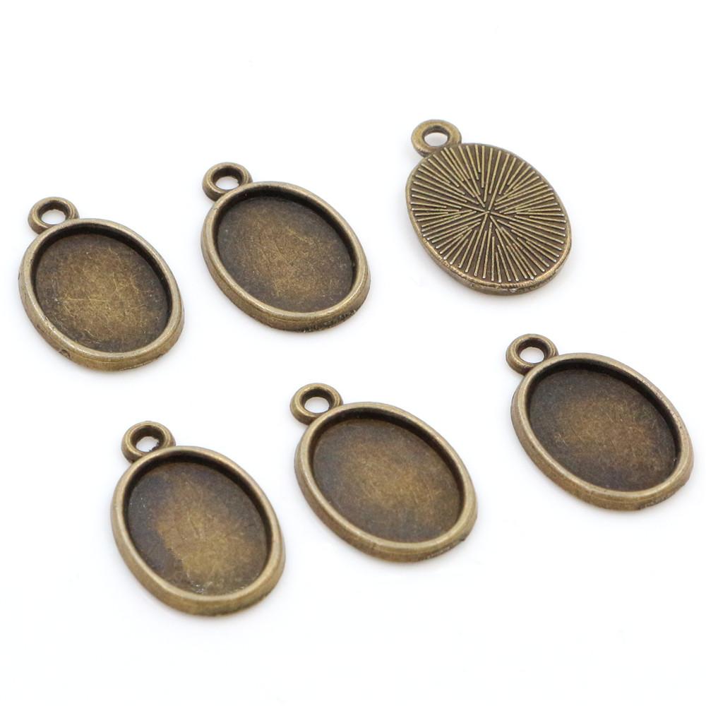 20pcs 10x14mm Inner Size Antique Silver Plated Bronze Classic Flower Style Cameo Cabochon Base Setting Pendant Necklace Findings