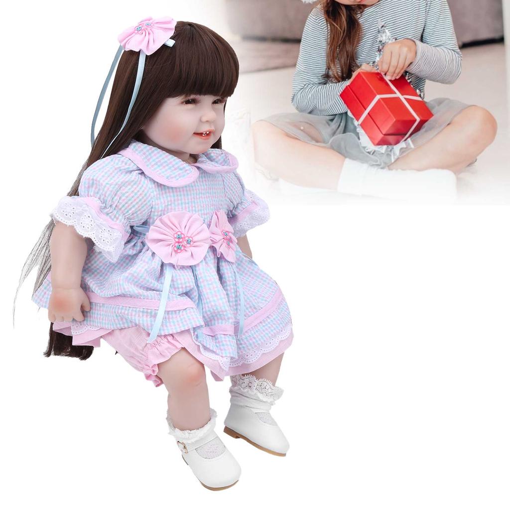 22 Zoll Reborn Babypuppe mit langem Haar, weiches Reborn-Baby, Mädchen, entzückendes Puppenspielzeug