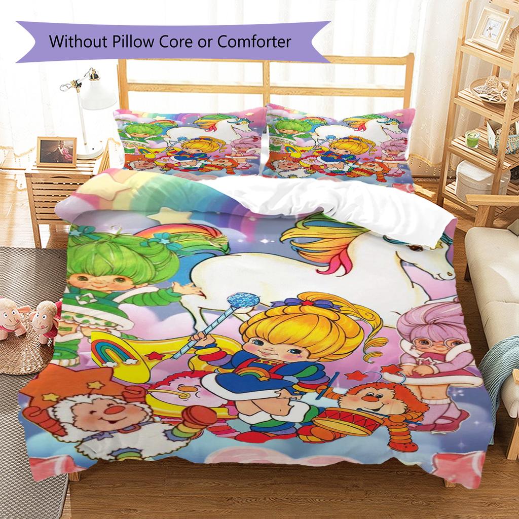 Rainbow Brite Pattern Bedding Quilt Set Quilt Cover Pillowcase Home Decoration Gift (1 * Duvet Cover + 2 * Pillowcase, Without Core)