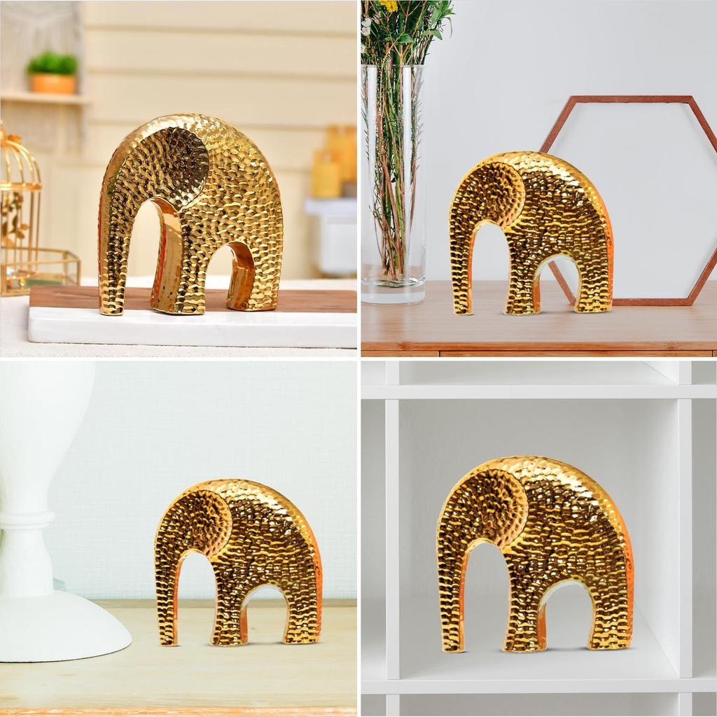 Dotted Ceramic Elephant Figurine | A Playful Blend of Charm & Elegance | Perfect for Modern Décor – Pack of 1, Golden