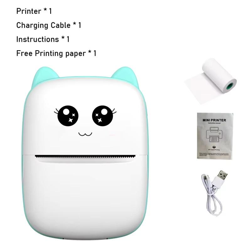 Tragbarer Thermodrucker, Mini-Katzendruck, Foto-Taschen-Thermoetikettendrucker, 58-mm-Druck, kabelloser Bluetooth-Drucker für Android und iOS