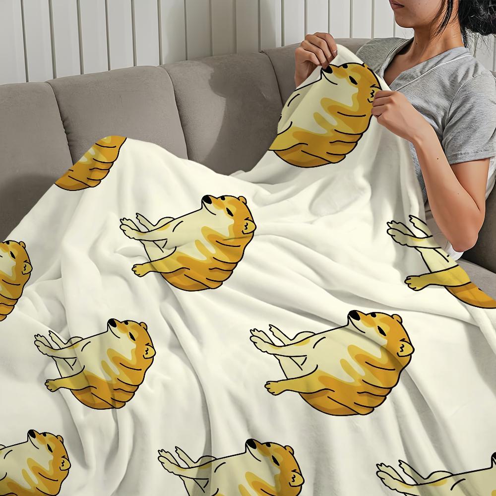 Funny Cute Meme C-Cheems Dog Home Flannel Warm Comfort Soft Plush Blanket For Sofa Living Room Office Bedroom Travel Gift
