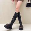 British Skinny Comfortable Knight Boots Women's 2025 Autumn New Thick-soled Height Increase Small Men But Knee Boots Tide