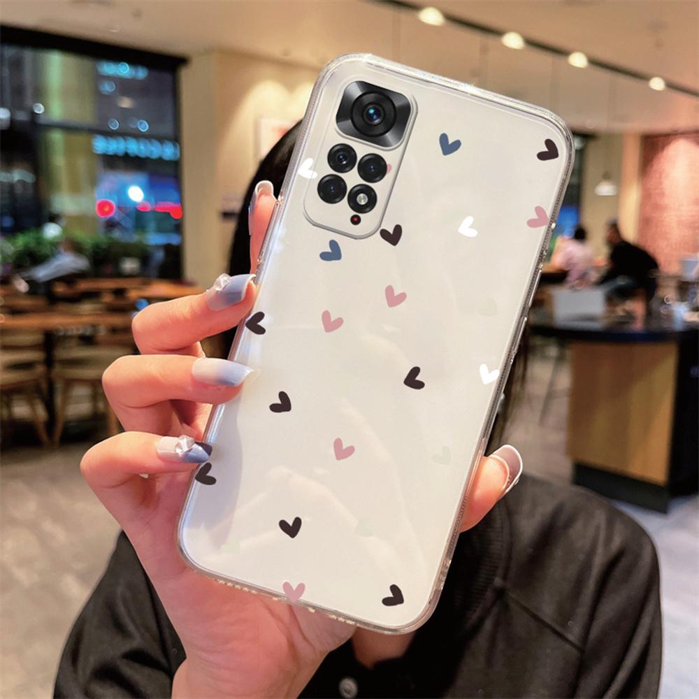 Cute Love Heart Clear Transparent Phone Case For Xiaomi Redmi Note 11 12 10 11s 10s Pro Max Non-Yellowing Shockproof Women Cover