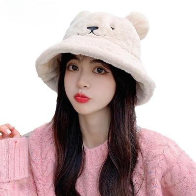 Damenmode Herbst und Winter Warmer, dicker, mit Fleece gefütterter Fischerhut Niedlicher, weicher Plüschhut im koreanischen Stil mit Bärenohren